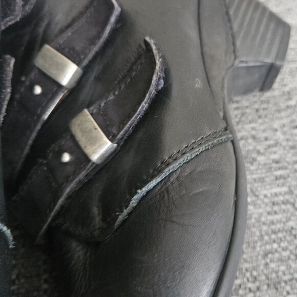 taos Black Leather Grunge Ankle Booties Steam Punk Silver Buckle boots biker 8.5 - Picture 4 of 12